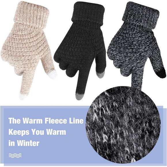 Women's Winter Touchscreen Gloves Soft Warm Fleece Lined Knit 4 Pairs - Picture 4 of 7